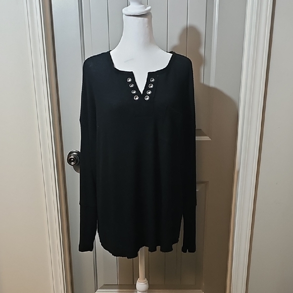 Cato Black Blouse with Silver Button Accents - Picture 1 of 6